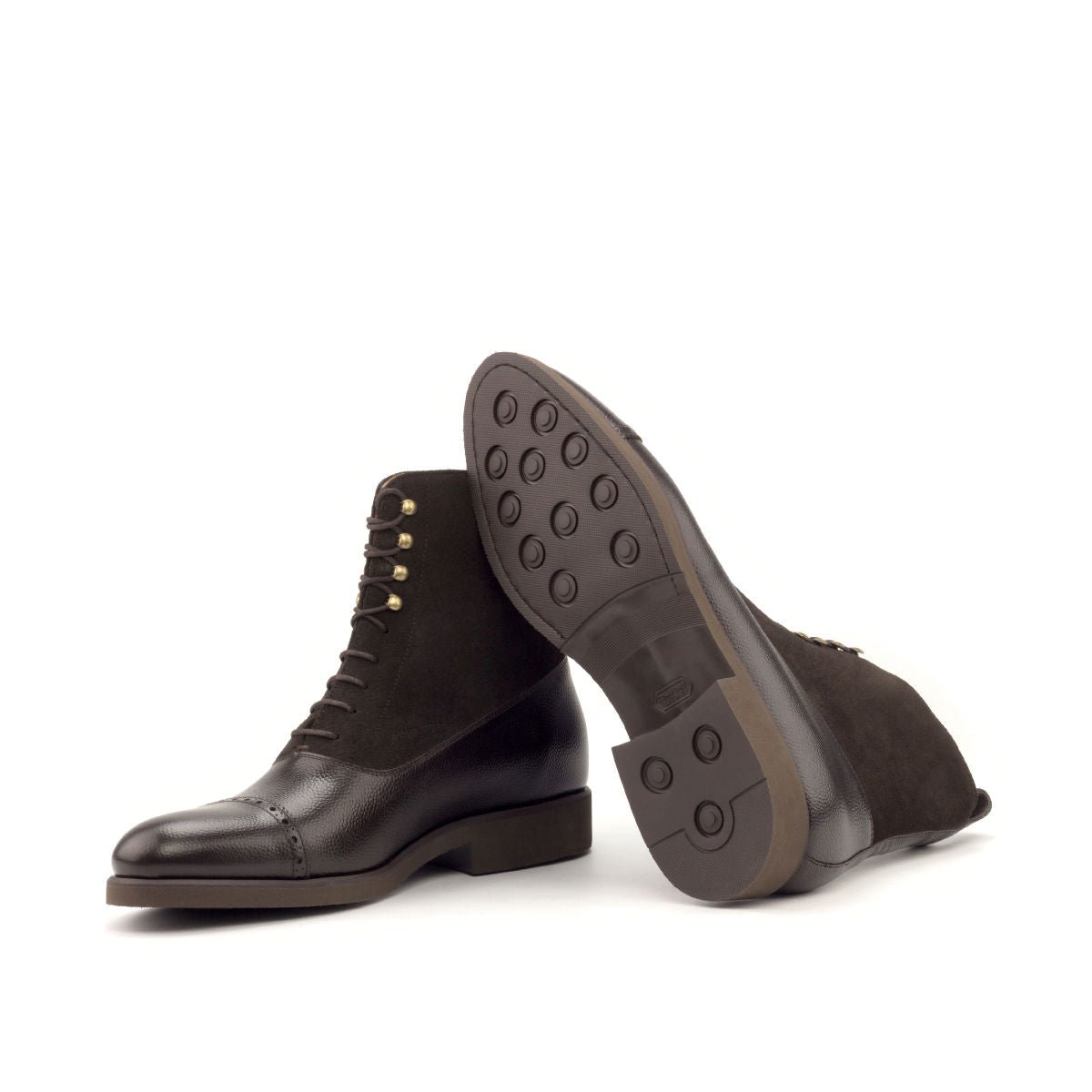 Balmoral Boot in Dark Brown Pebble Grain Box Calf and Dark Brown Suede - Zatorres | Free Shipping on orders over $200
