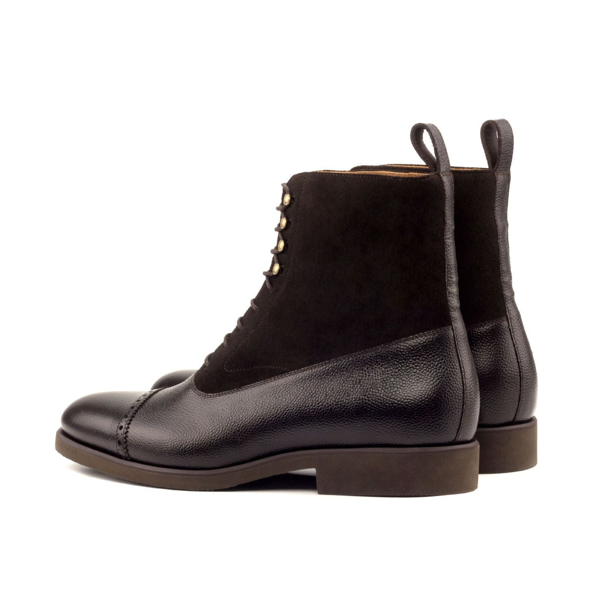 Balmoral Boot in Dark Brown Pebble Grain Box Calf and Dark Brown Suede - Zatorres | Free Shipping on orders over $200