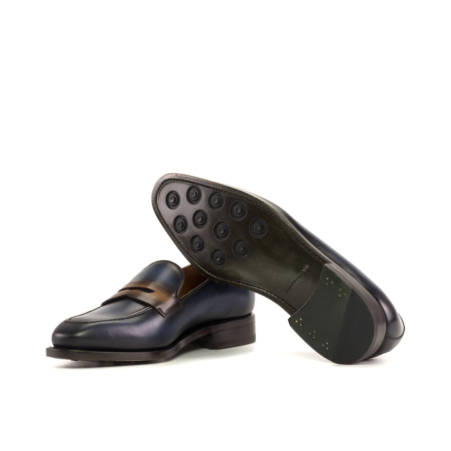 Penny Loafer in Cognac and Navy Calf - Zatorres | Free Shipping on orders over $200