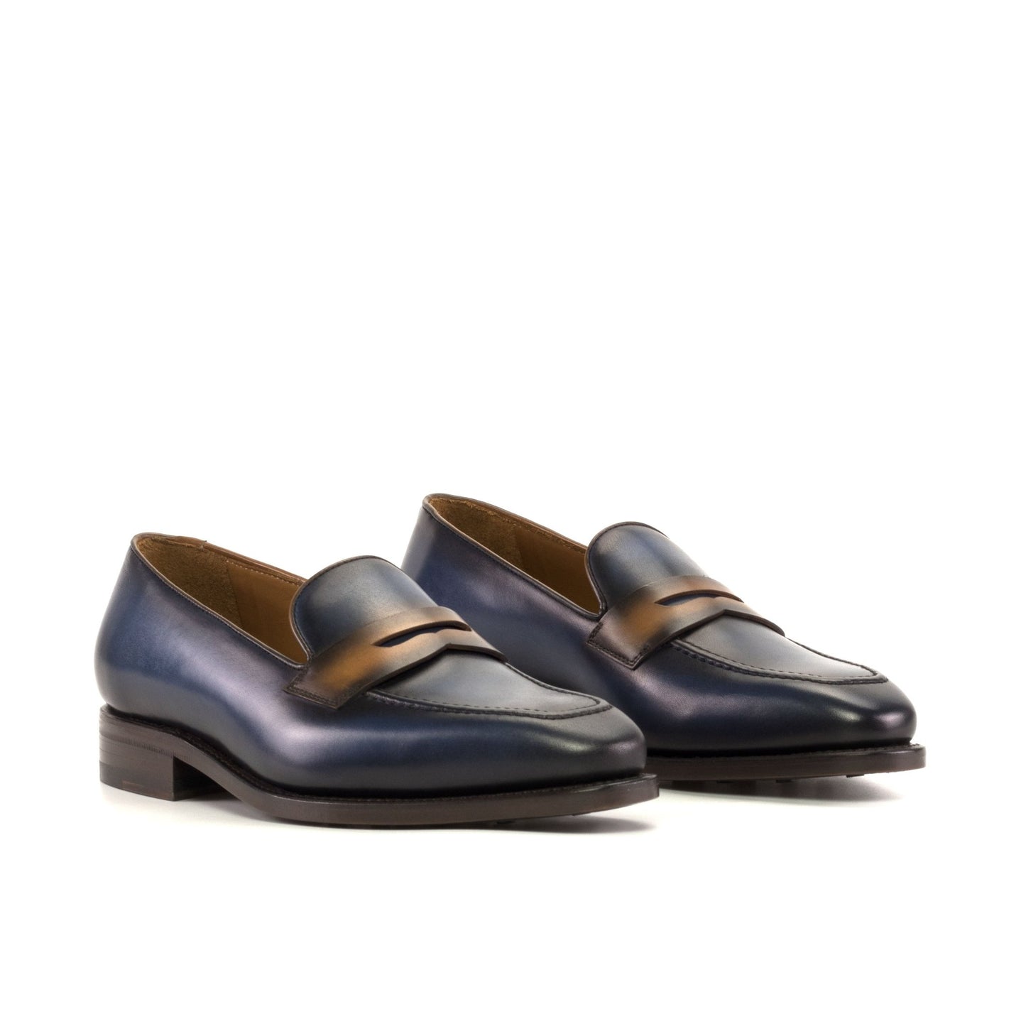 Penny Loafer in Cognac and Navy Calf - Zatorres | Free Shipping on orders over $200