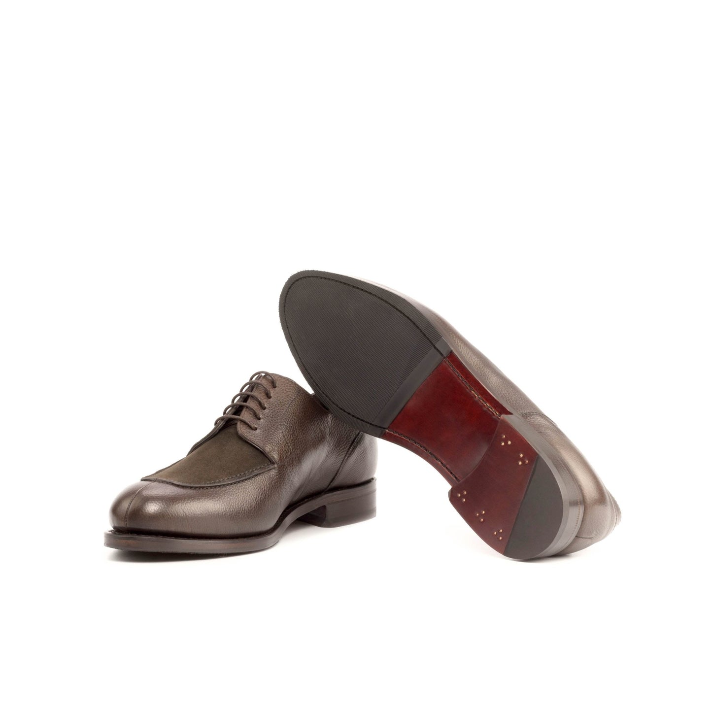 Split Toe Derby in Dark Brown Suede and Dark Brown Painted Full Grain Box Calf - Zatorres | Free Shipping on orders over $200