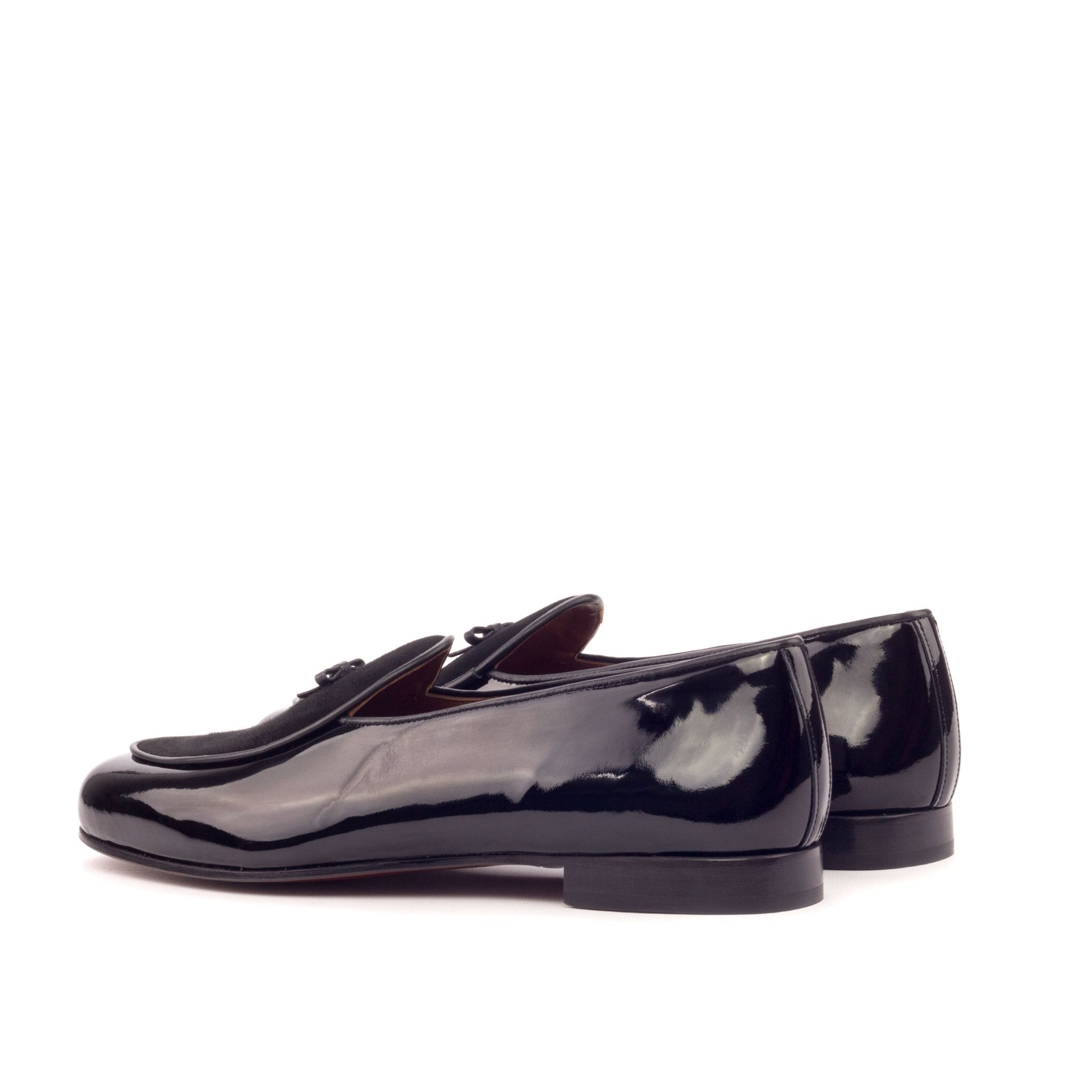 Belgian Slipper in Black Suede and Black Patent - Zatorres | Free Shipping on orders over $200