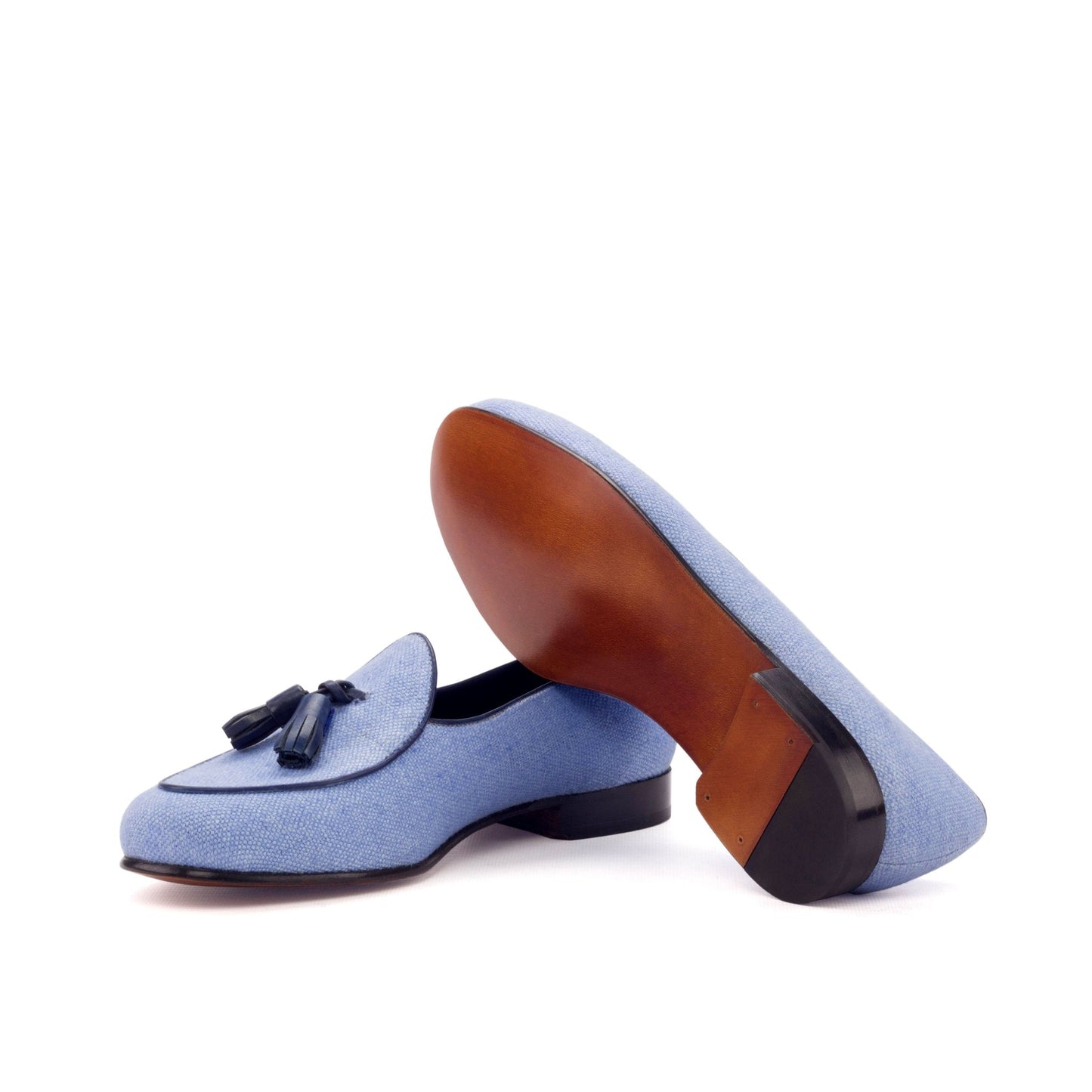 Belgian Slipper in Blue Linen - Zatorres | Free Shipping on orders over $200