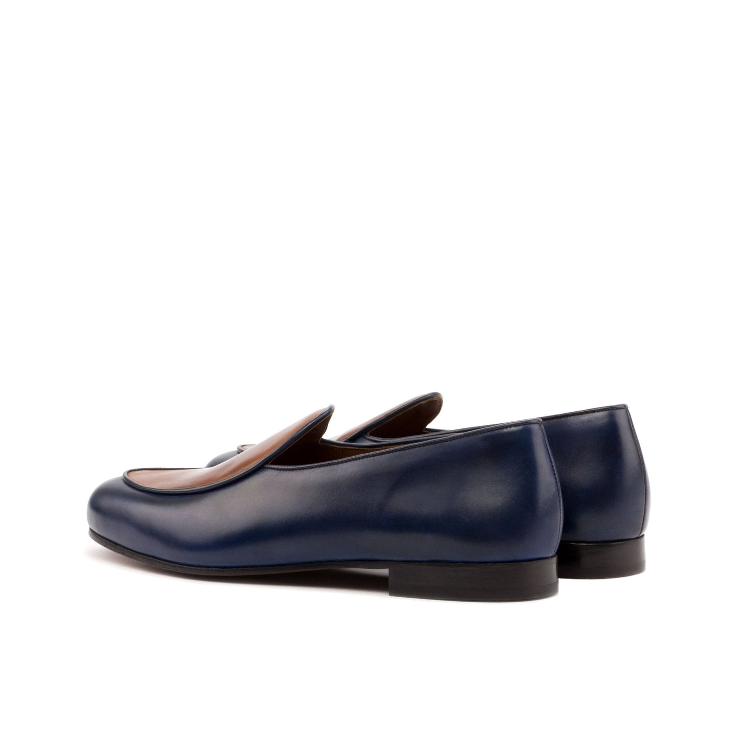 Belgian Slipper in Brown Calf and Navy Calf - Zatorres | Free Shipping on orders over $200