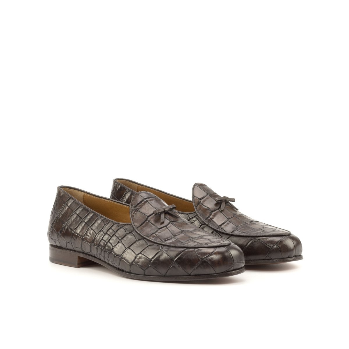 Belgian Slipper in Dark Brown Croco Pattern - Zatorres | Free Shipping on orders over $200