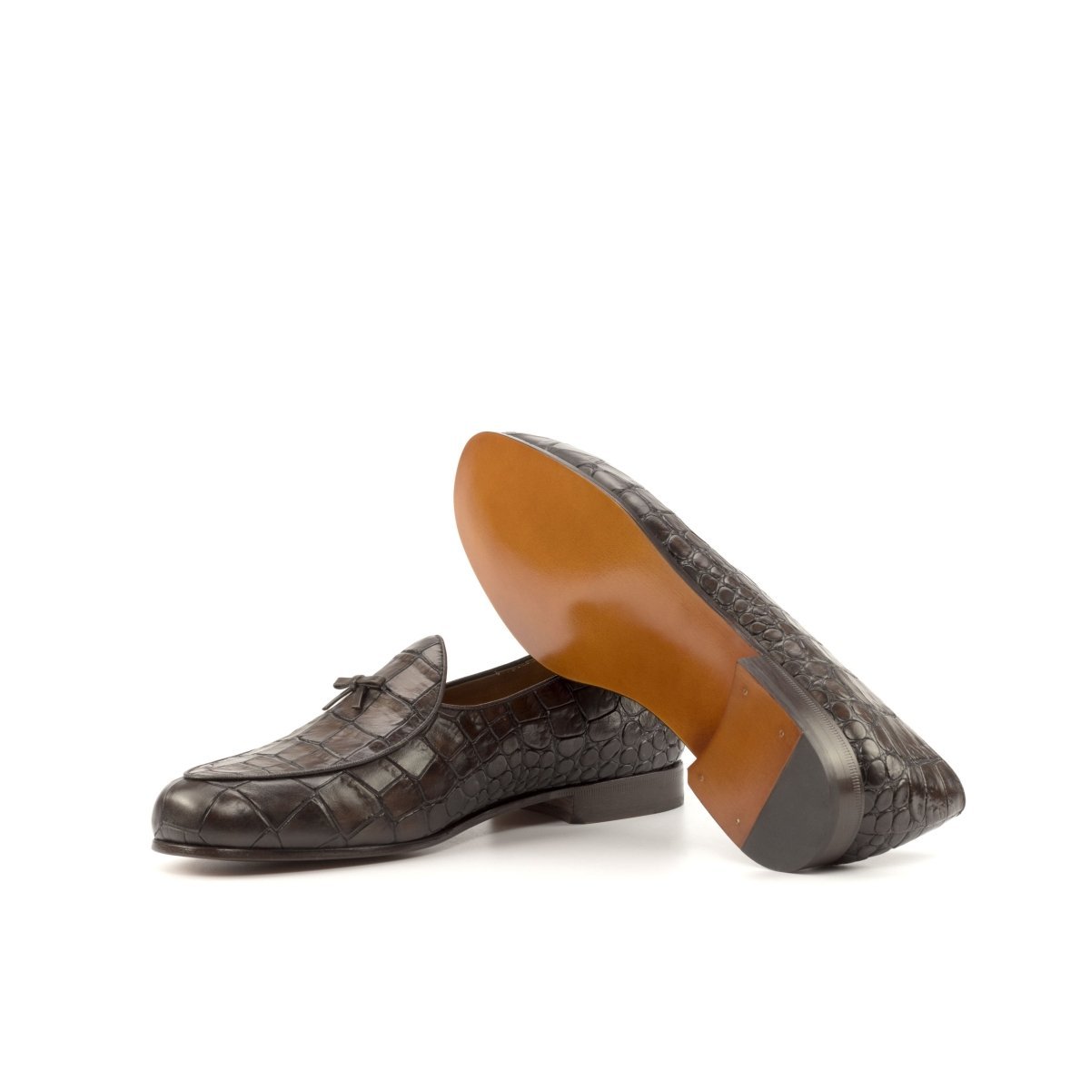 Belgian Slipper in Dark Brown Croco Pattern - Zatorres | Free Shipping on orders over $200