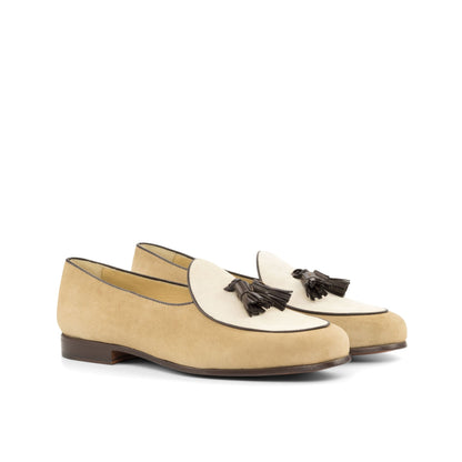 Belgian Slipper in Ivory Suede and Camel Suede - Zatorres | Free Shipping on orders over $200