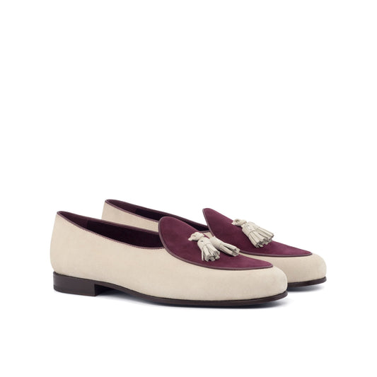 Belgian Slipper in Ivory Suede and Wine Suede - Zatorres | Free Shipping on orders over $200