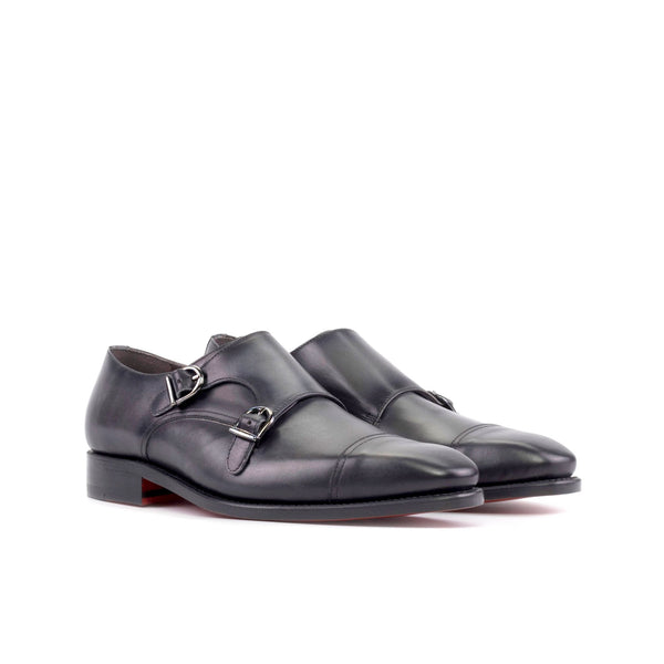 Double Monk Strap in Grey Box Calf - Zatorres | Free Shipping on orders over $200