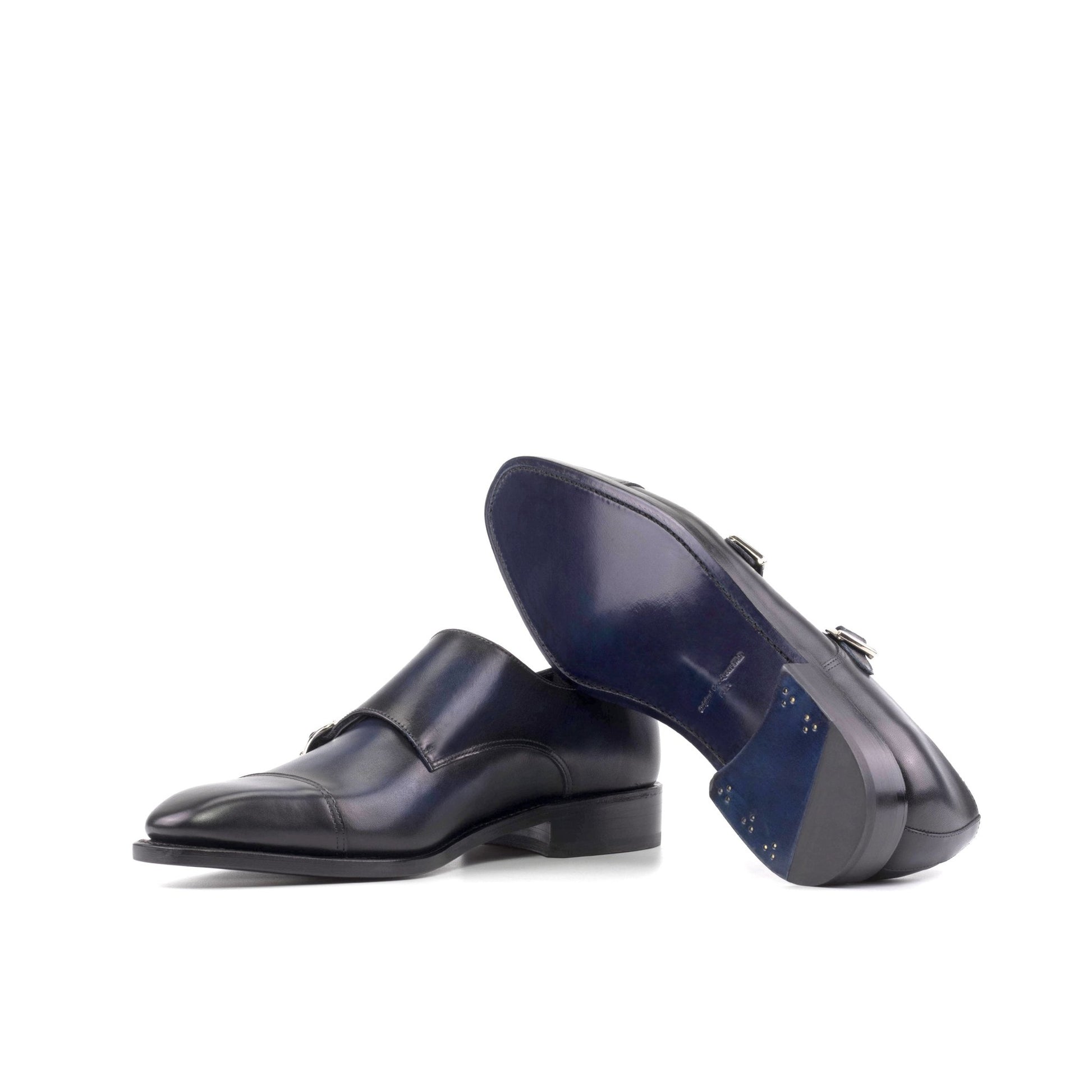 Double Monk Strap in Navy Box Calf - Zatorres | Free Shipping on orders over $200