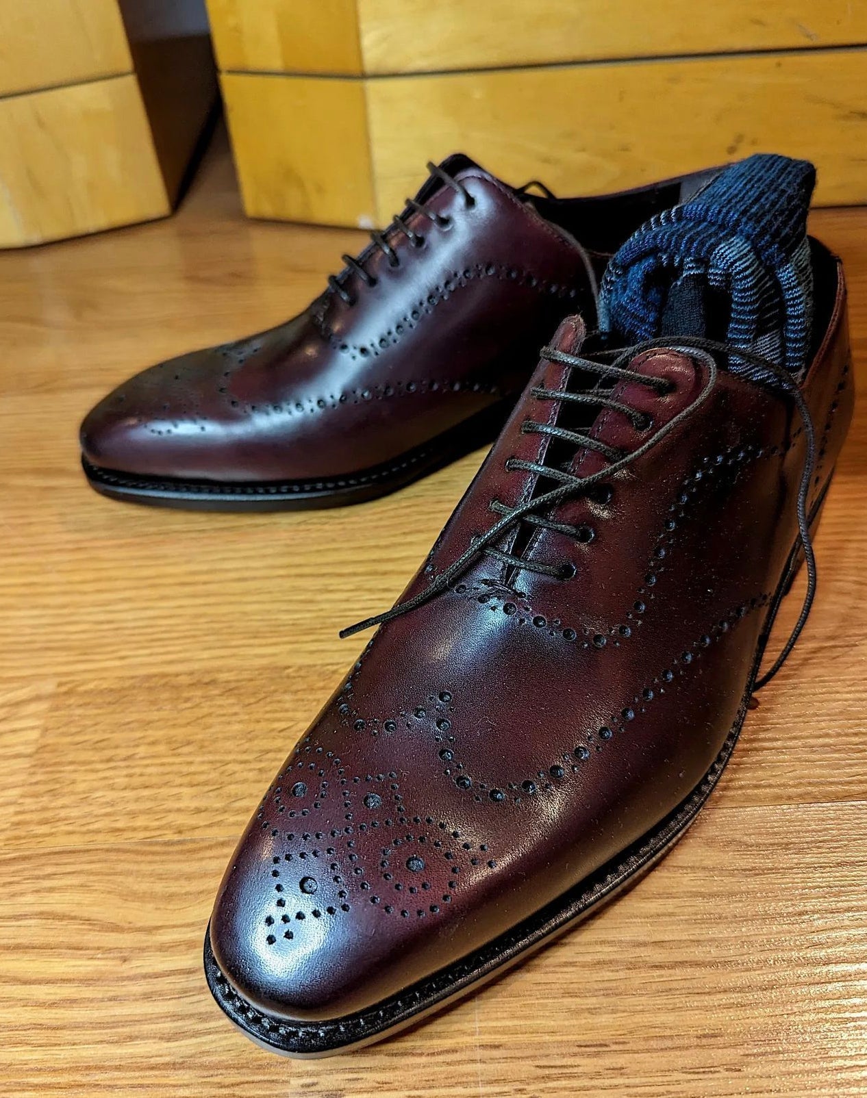 Wholecut Brogue in Burgundy Box Calf - Zatorres | Free Shipping on orders over $200